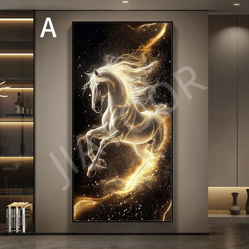 TinyGlow & Co™ Horse LED Wall Lamps - Luxury Mural Light with Gold Border for Living Room & Corridor