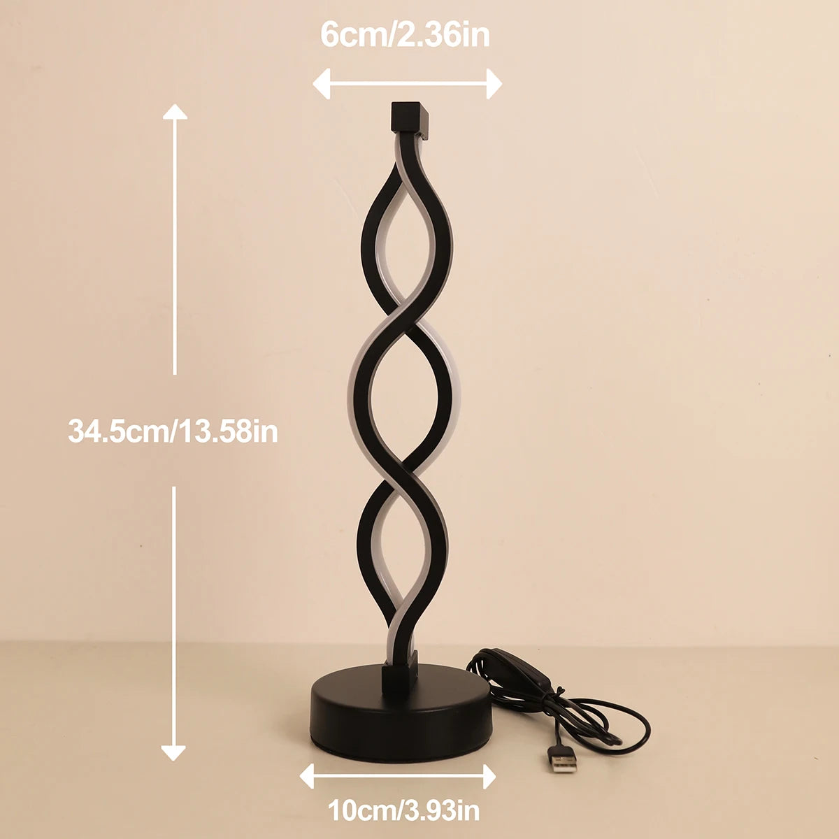 Modern spiral LED desk lamp button controlled USB tri color light suitable for bedside office, living room, dormitory decoration