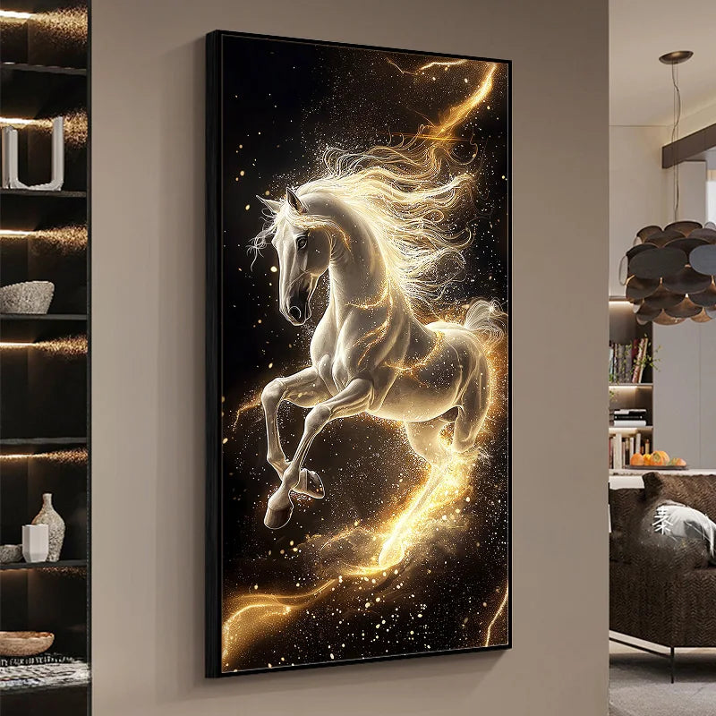 TinyGlow & Co™ Horse LED Wall Lamps - Luxury Mural Light with Gold Border for Living Room & Corridor