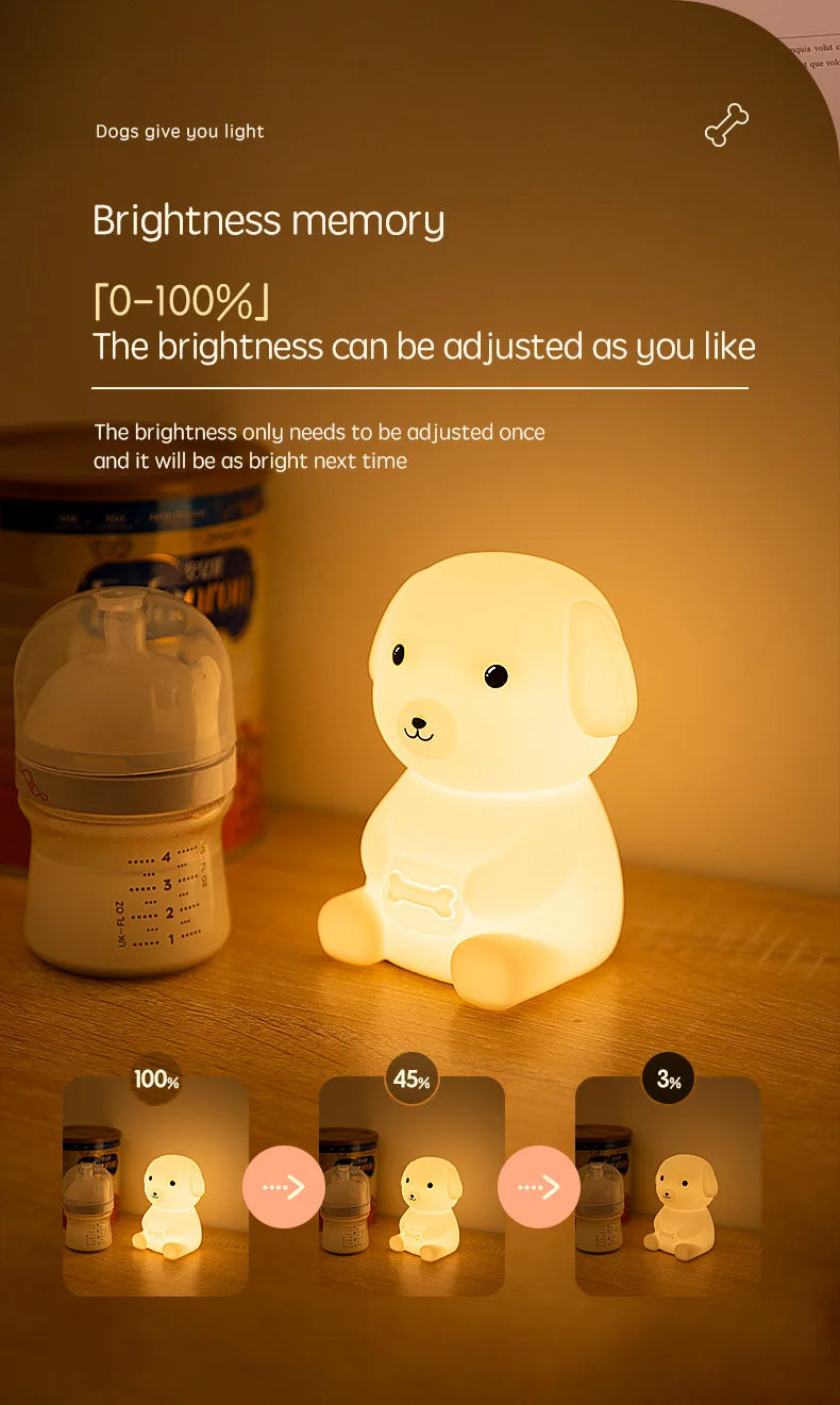 Cute Silicone LED  Puppy Night Light Animal Lamp Touch Sensor Dog Night Lamp Children Kid Bedside Bedroom Decor Birthday Gifts