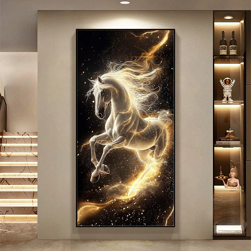 TinyGlow & Co™ Horse LED Wall Lamps - Luxury Mural Light with Gold Border for Living Room & Corridor