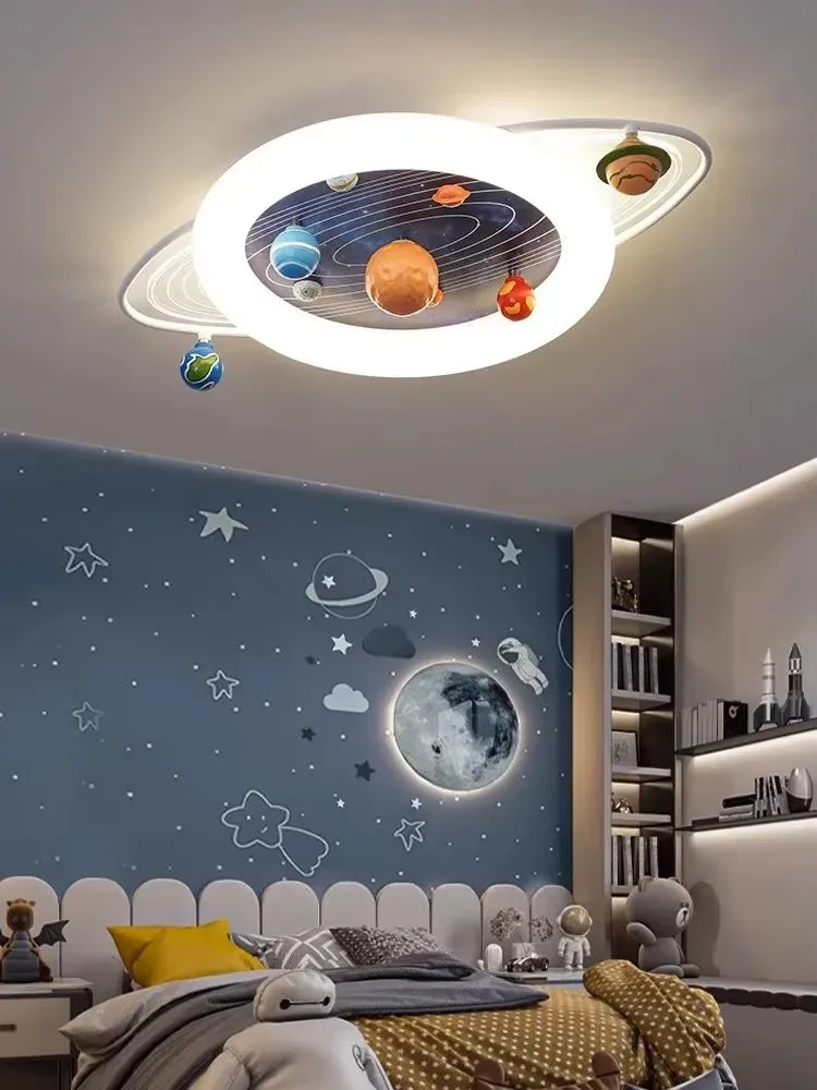 LED Children's Room Lamp Boys' Bedroom Lamp Modern and Simple Girl's Princess Room Planetary Trajectory Ceiling Lamp