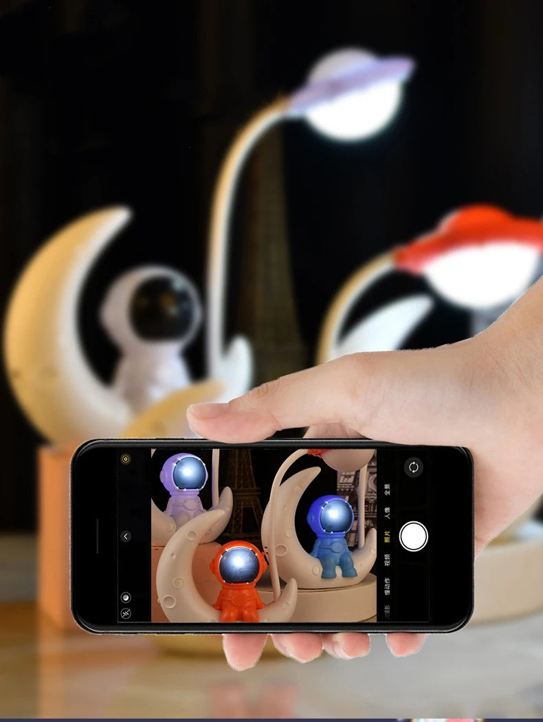 TinyGlow & Co™ Moon Astronaut LED Night Light – Rechargeable Reading Desk Lamp
