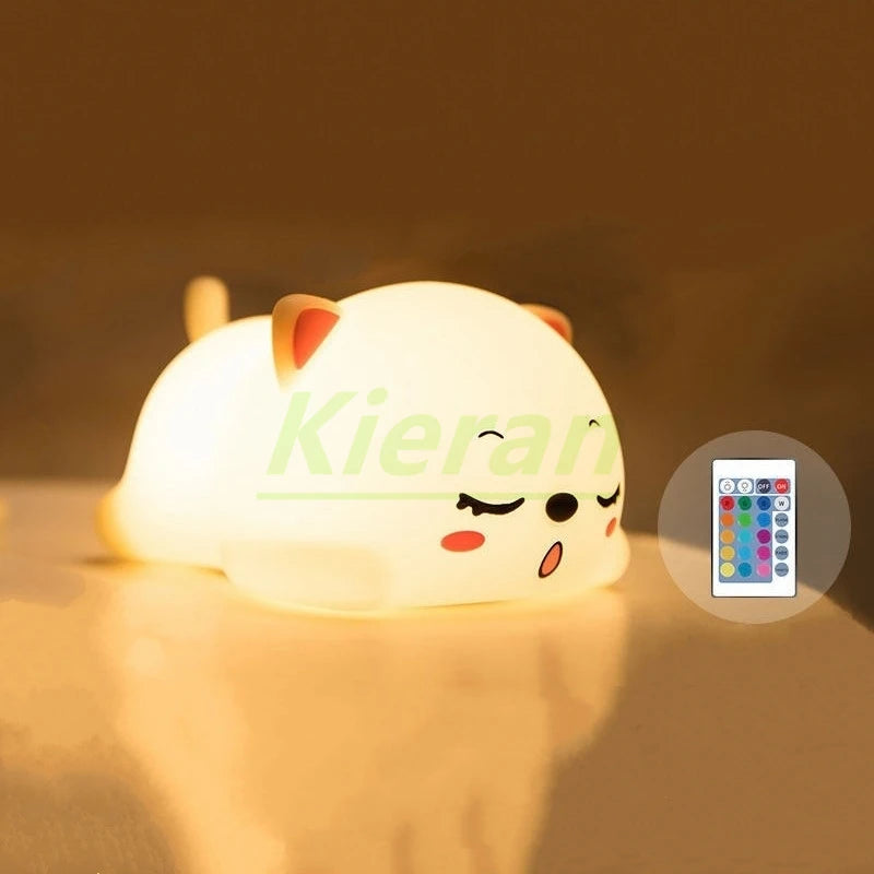 TinyGlow & Co™ Cat Silicone LED Night Light – USB Rechargeable Floor Lamp with Remote