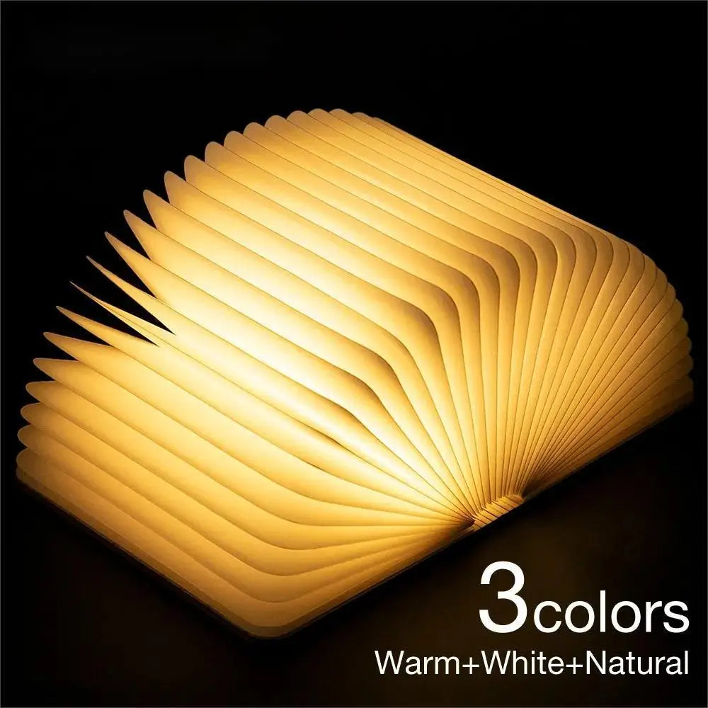 TinyGlow & Co™ Wooden Book Lamp – USB Rechargeable LED Reading Light for Kids