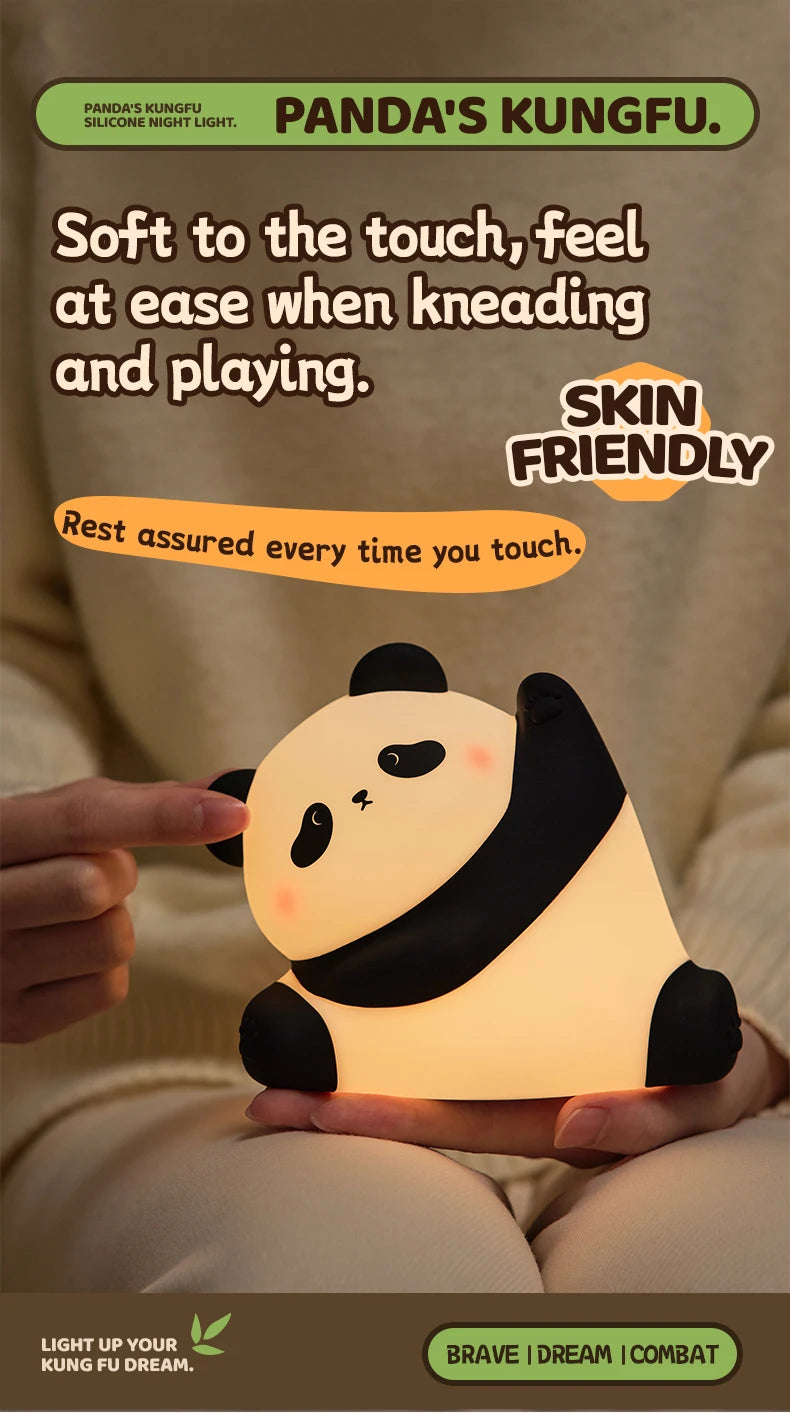 TinyGlow & Co™ Panda LED Night Light – Touch Sensor Silicone Bedside Lamp