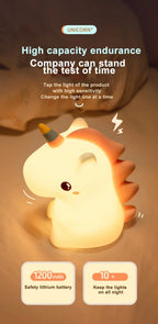 TinyGlow & Co™ Unicorn Silicone LED Night Light – USB Rechargeable Touch Lamp for Kids