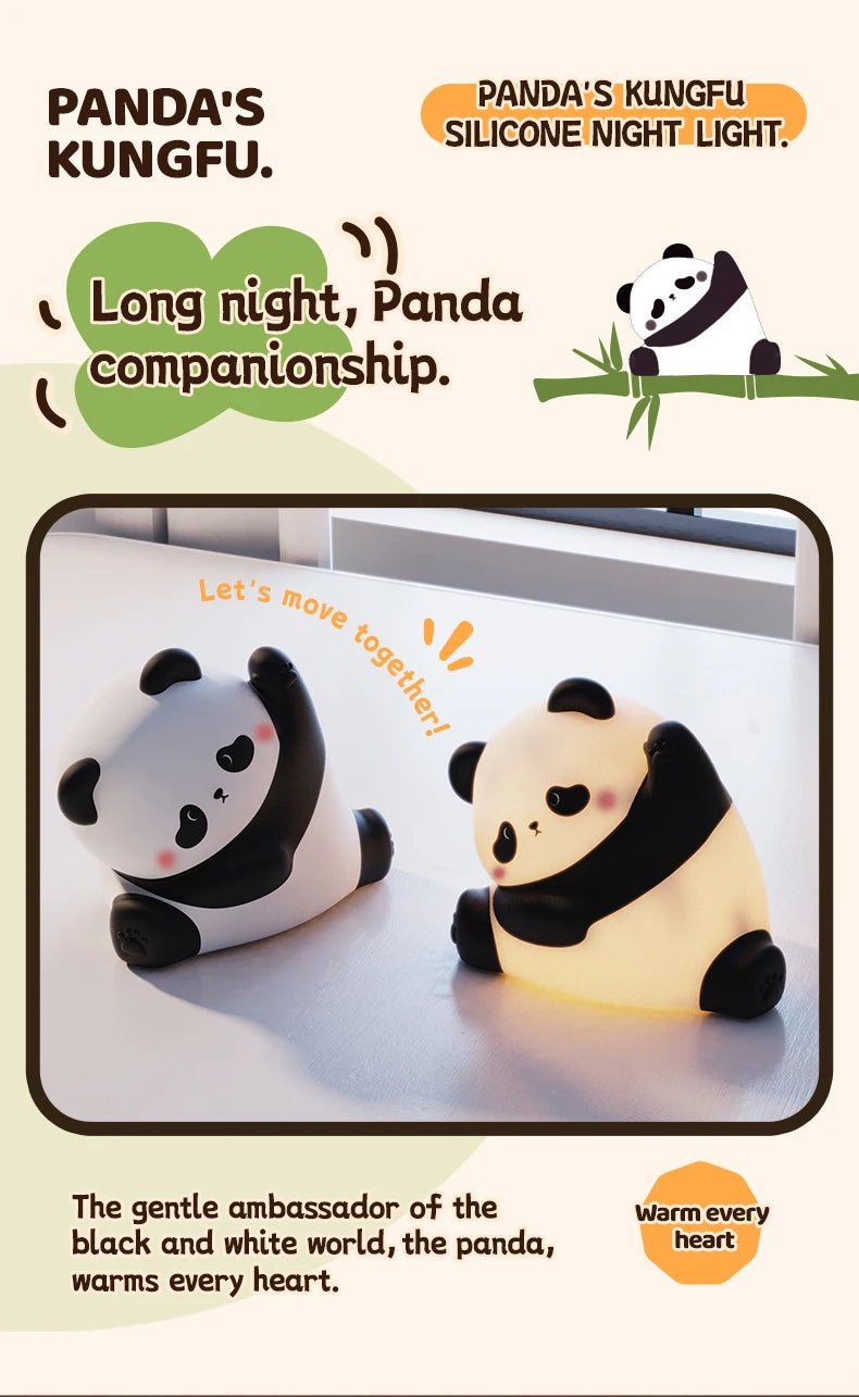 TinyGlow & Co™ Panda LED Night Light – Touch Sensor Silicone Bedside Lamp