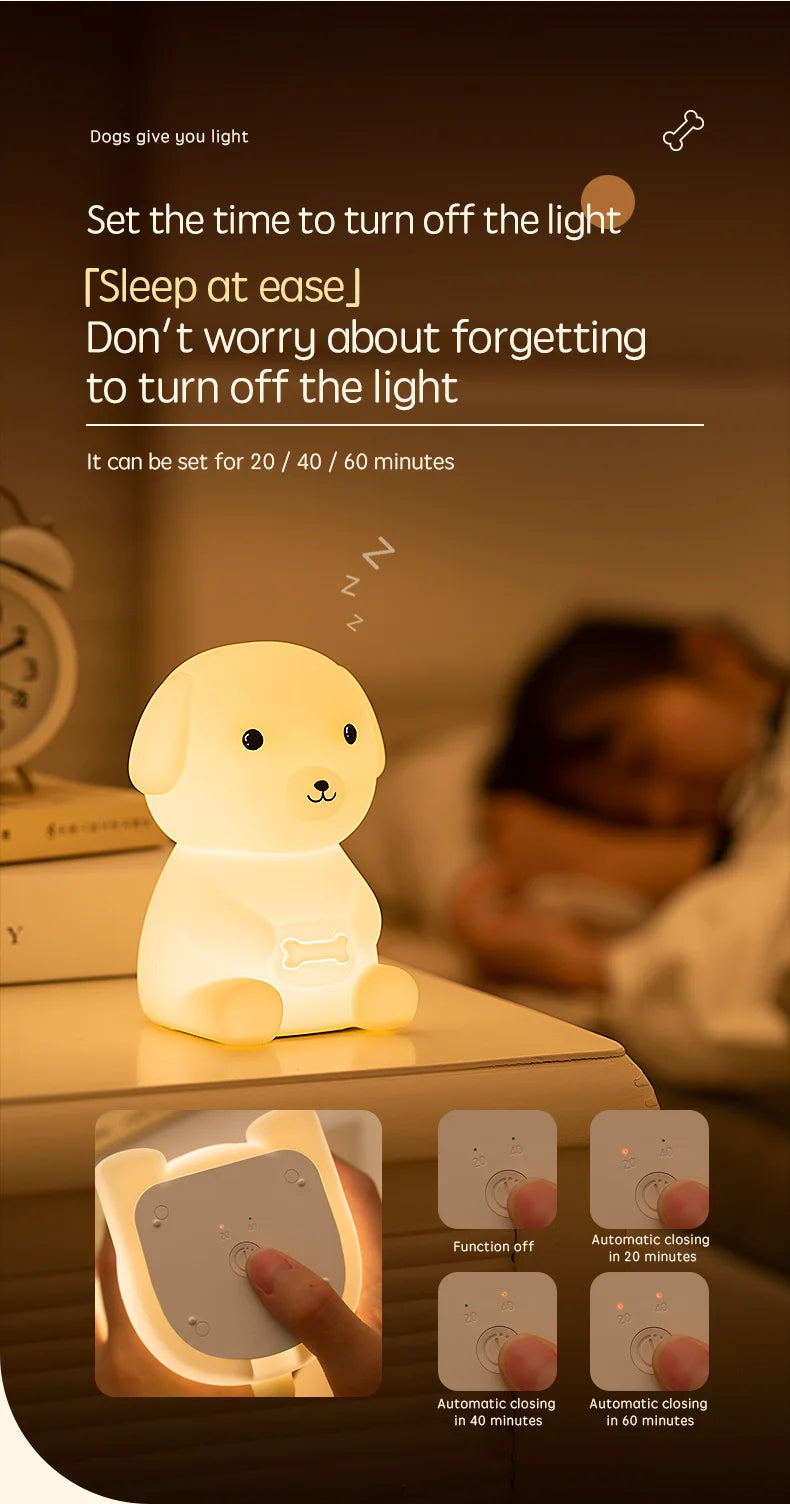 Cute Silicone LED  Puppy Night Light Animal Lamp Touch Sensor Dog Night Lamp Children Kid Bedside Bedroom Decor Birthday Gifts