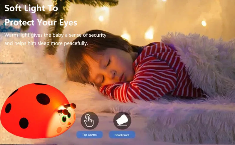 TinyGlow & Co™ Ladybug Silicone Night Light – USB Rechargeable Touch Control Lamp
