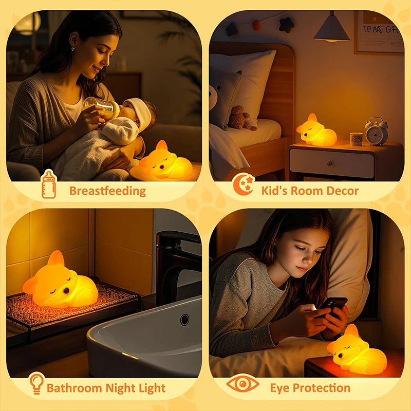 TinyGlow & Co™ Fox Silicone Night Light – Rechargeable Dimmable Timer Touch Lamp
