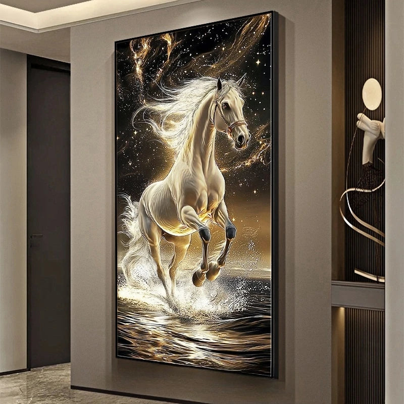 TinyGlow & Co™ Horse LED Wall Lamps - Luxury Mural Light with Gold Border for Living Room & Corridor