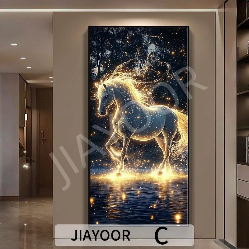 TinyGlow & Co™ Horse LED Wall Lamps - Luxury Mural Light with Gold Border for Living Room & Corridor