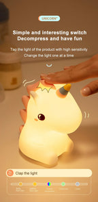 TinyGlow & Co™ Unicorn Silicone LED Night Light – USB Rechargeable Touch Lamp for Kids