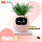 Smart planter robot with a face on a white background, featuring Tuya and SmartLife logos.
