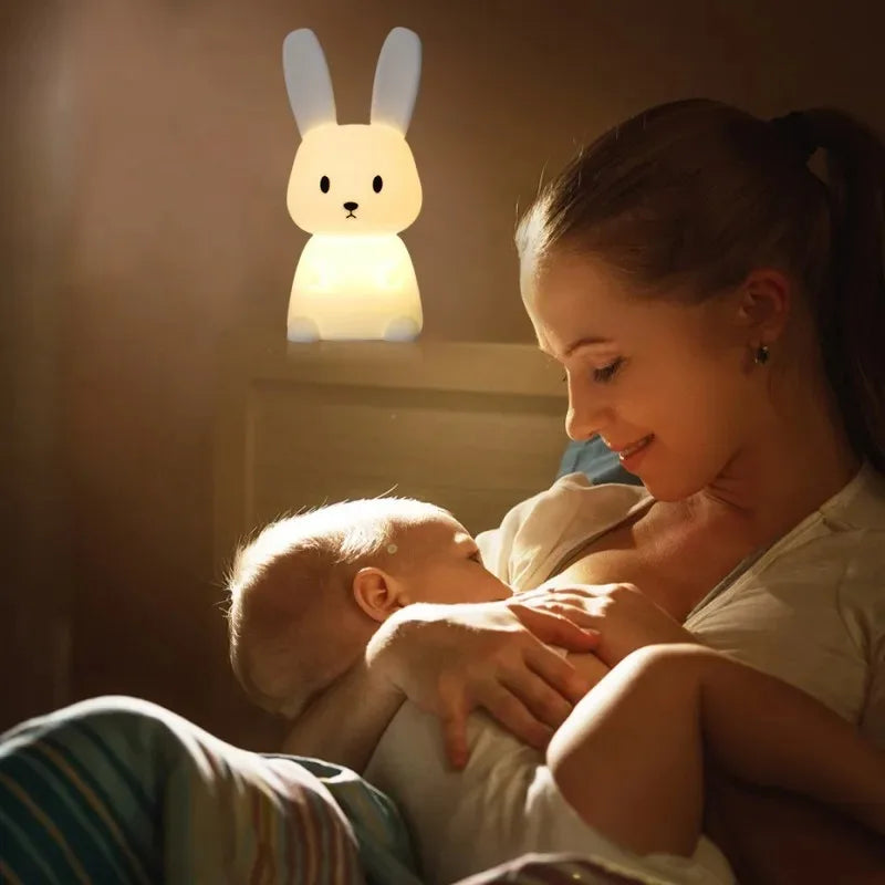 TinyGlow & Co™ Rabbit Silicone Night Light – Touch Sensor LED Lamp for Kids