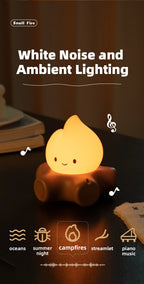 TinyGlow & Co™ Campfire Night Light – White Noise LED Atmosphere Lamp for Kids