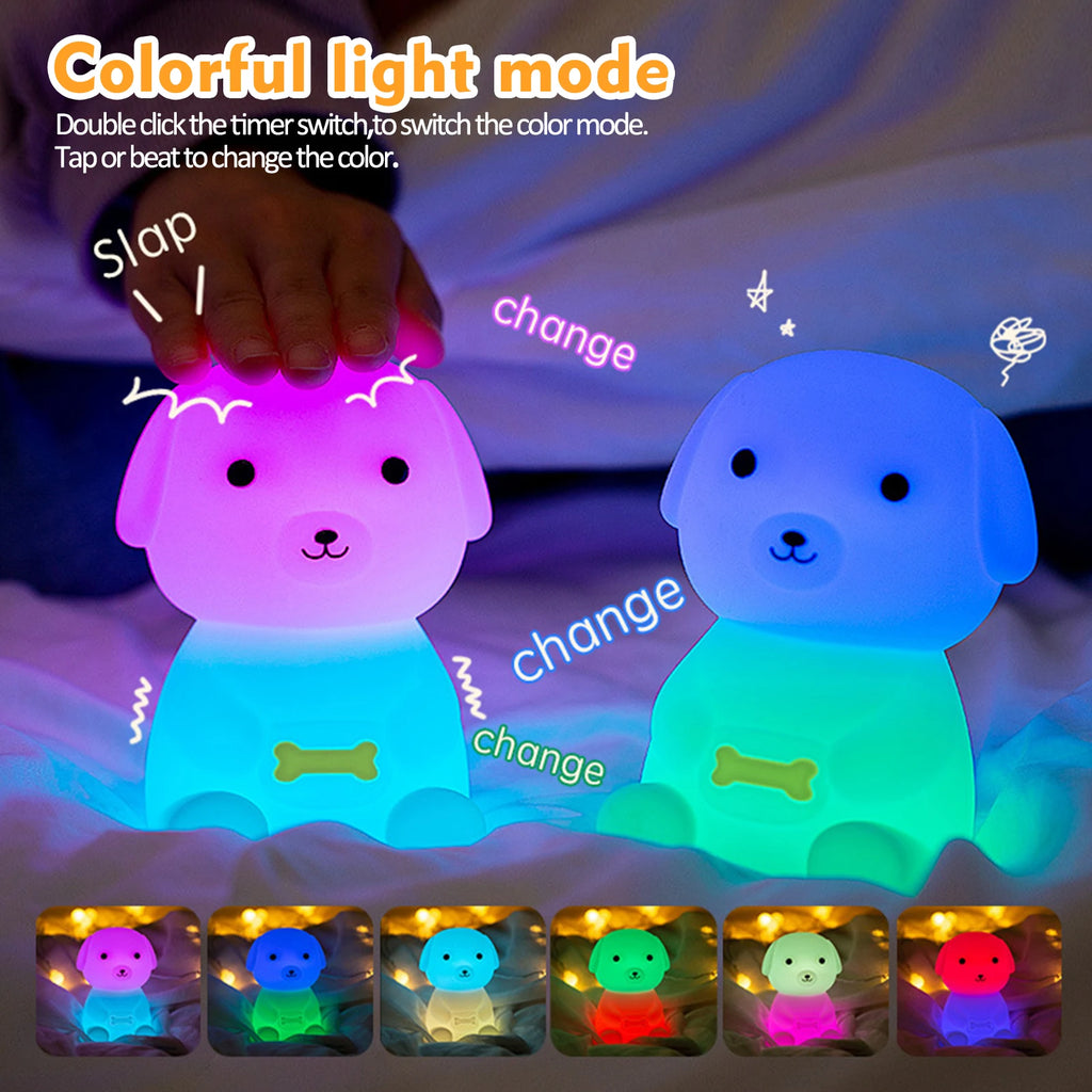 Cute Silicone LED  Puppy Night Light Animal Lamp Touch Sensor Dog Night Lamp Children Kid Bedside Bedroom Decor Birthday Gifts