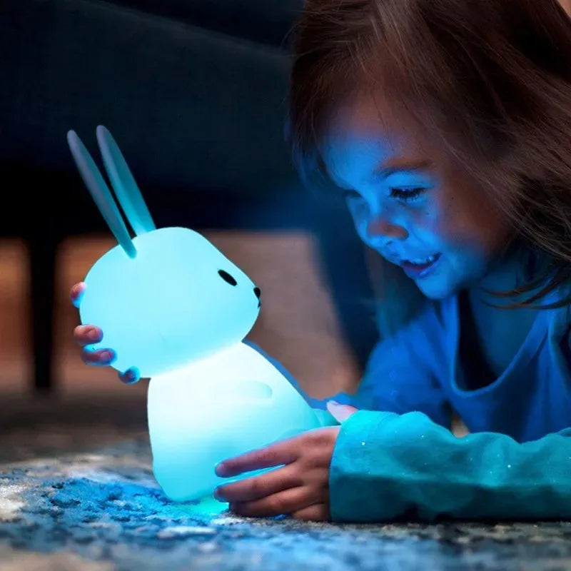 TinyGlow & Co™ Rabbit Silicone Night Light – Touch Sensor LED Lamp for Kids