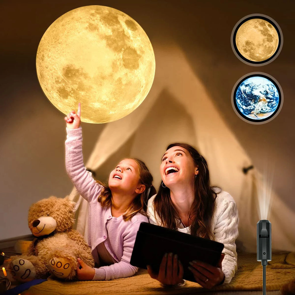TinyGlow & Co™ Moon & Earth Galaxy Projector – USB Ceiling Starry Sky Night Light
