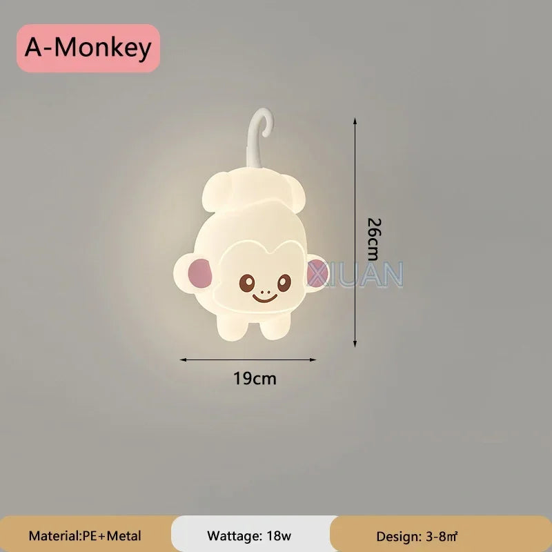 TinyGlow & Co™ Tree Branch Wall Lamp – Monkey & Bear LED Sconce for Kids Room