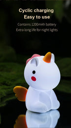 TinyGlow & Co™ Unicorn Silicone LED Night Light – USB Rechargeable Touch Lamp for Kids
