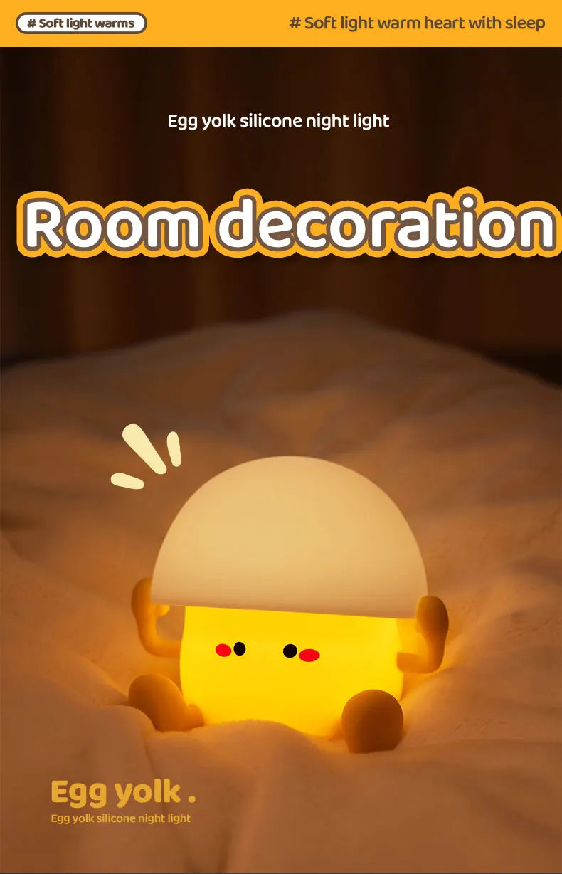 Cute Night Light Egg Yolk Lamp Mushroom Lamp Creative Desktop Decoration USB Charging Indoor Children Night Light Birthday Gift