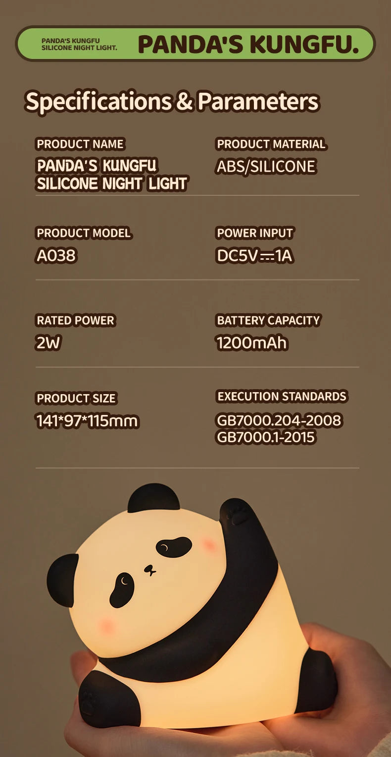 TinyGlow & Co™ Panda LED Night Light – Touch Sensor Silicone Bedside Lamp