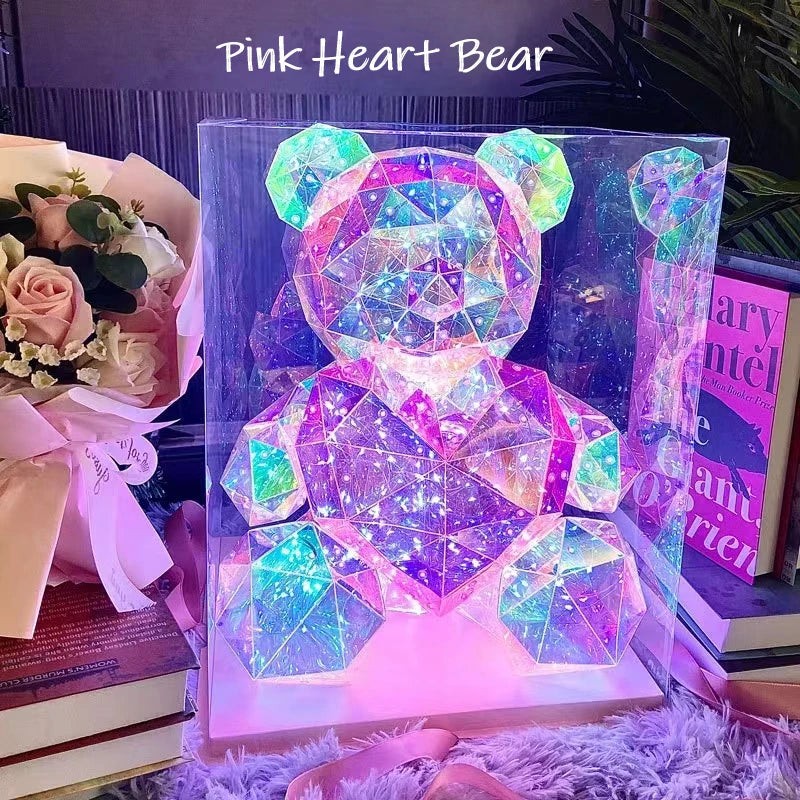 TinyGlow & Co™ LED Teddy Bear Lamp - Colorful Sparkling Rose Gift Light