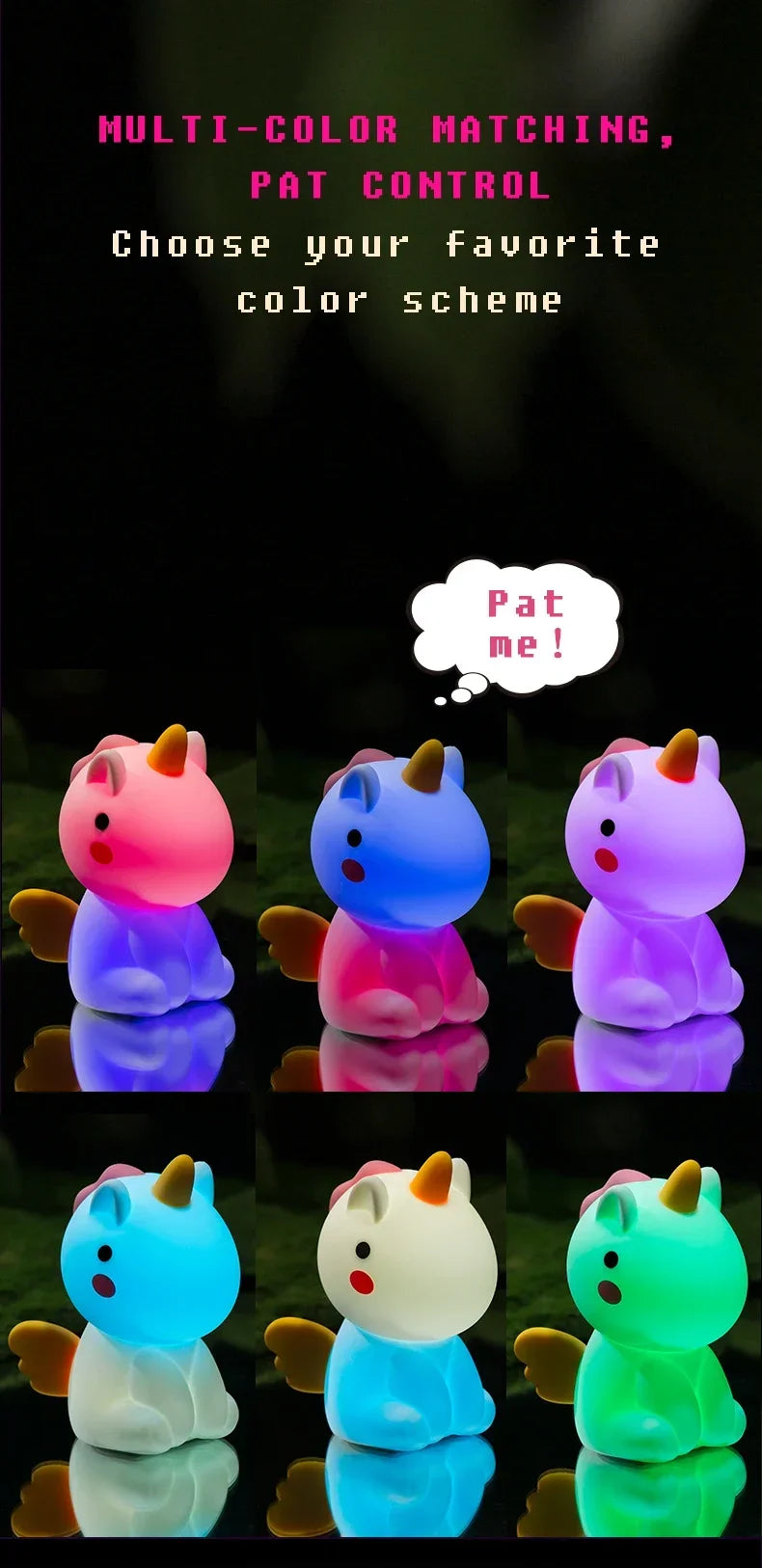 unicorn Cute Silicone LED Night Light For Kids children USB Rechargeable Cartoon Animal bedroom decor for Touch Night Lamp gifts