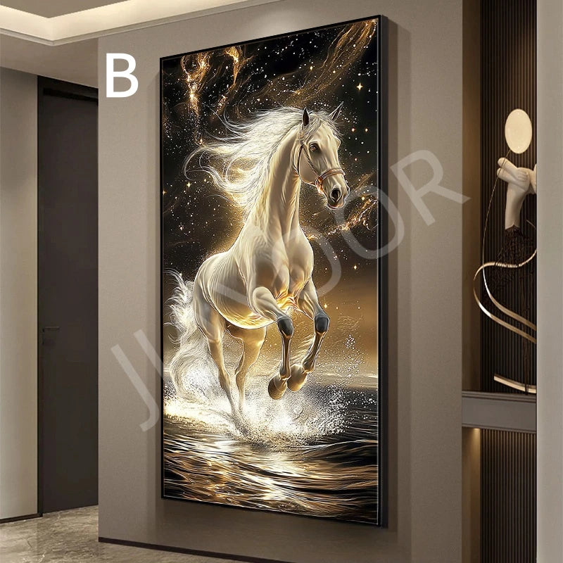 TinyGlow & Co™ Horse LED Wall Lamps - Luxury Mural Light with Gold Border for Living Room & Corridor