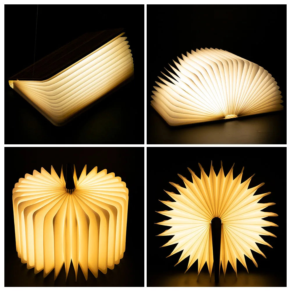 TinyGlow & Co™ Wooden Book Lamp – USB Rechargeable LED Reading Light for Kids