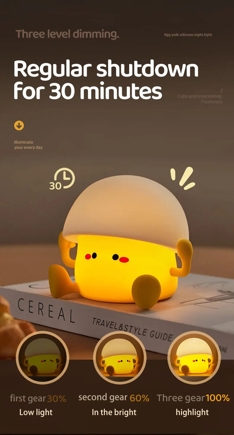 Cute Night Light Egg Yolk Lamp Mushroom Lamp Creative Desktop Decoration USB Charging Indoor Children Night Light Birthday Gift