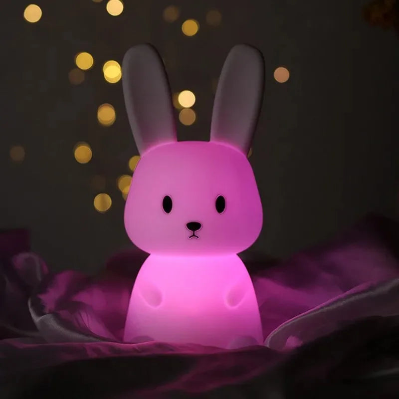 TinyGlow & Co™ Rabbit Silicone Night Light – Touch Sensor LED Lamp for Kids
