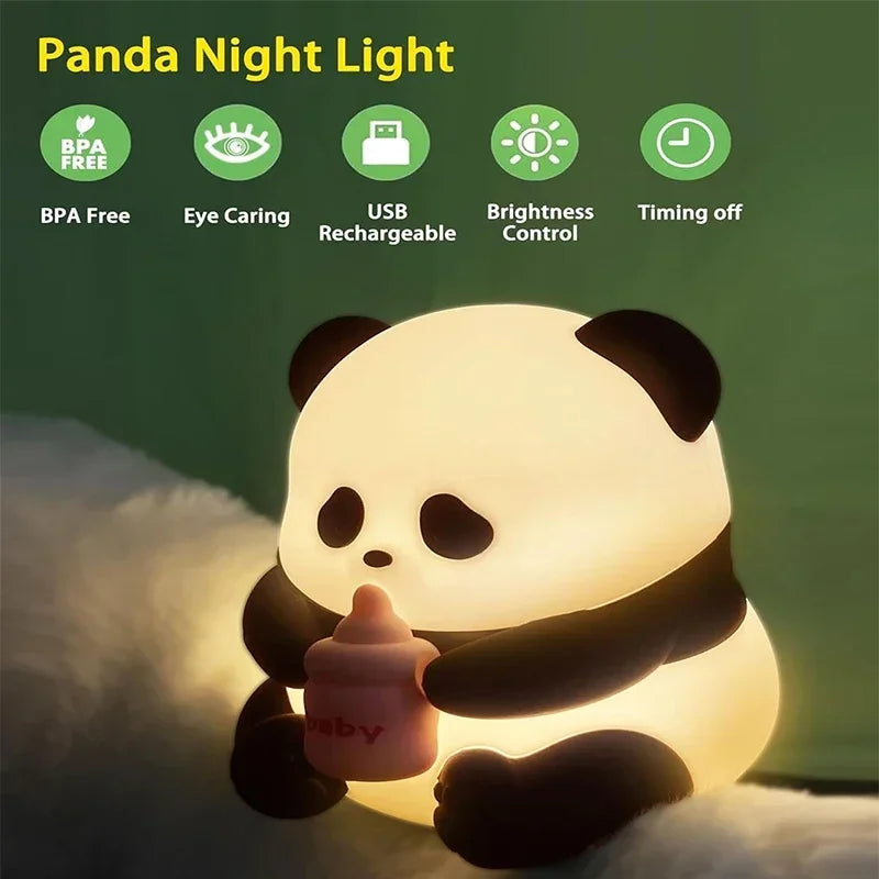 TinyGlow & Co™ Panda Silicone Night Light – Rechargeable LED Ambient Lamp