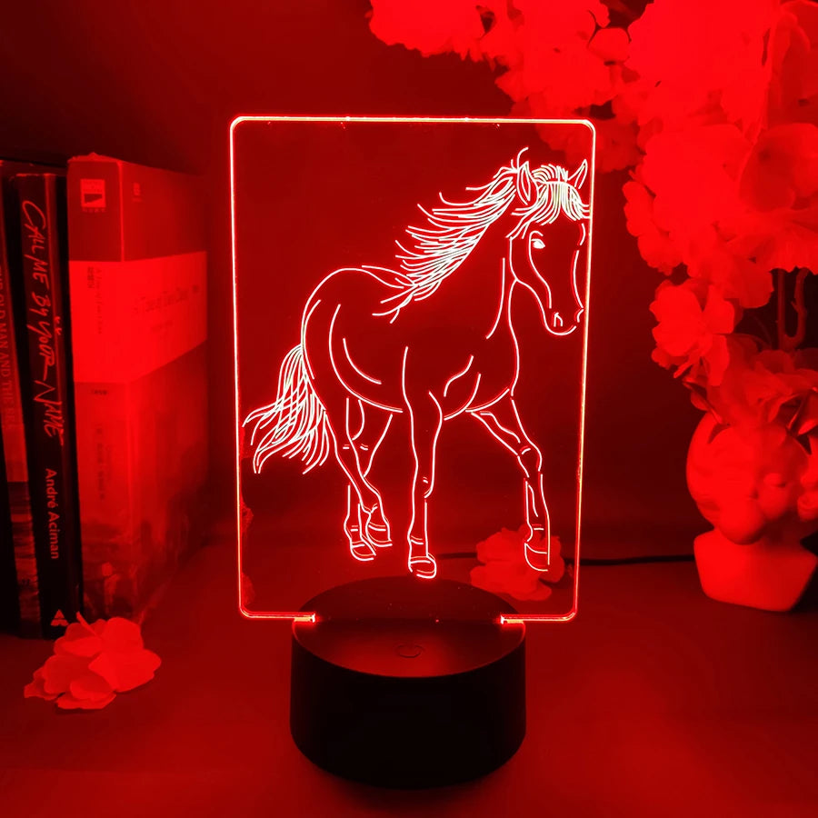 TinyGlow & Co™ Elegant Horse 3D Acrylic Illusion Lamp - 7 Color Nightlight for Cowboy Style Bedroom