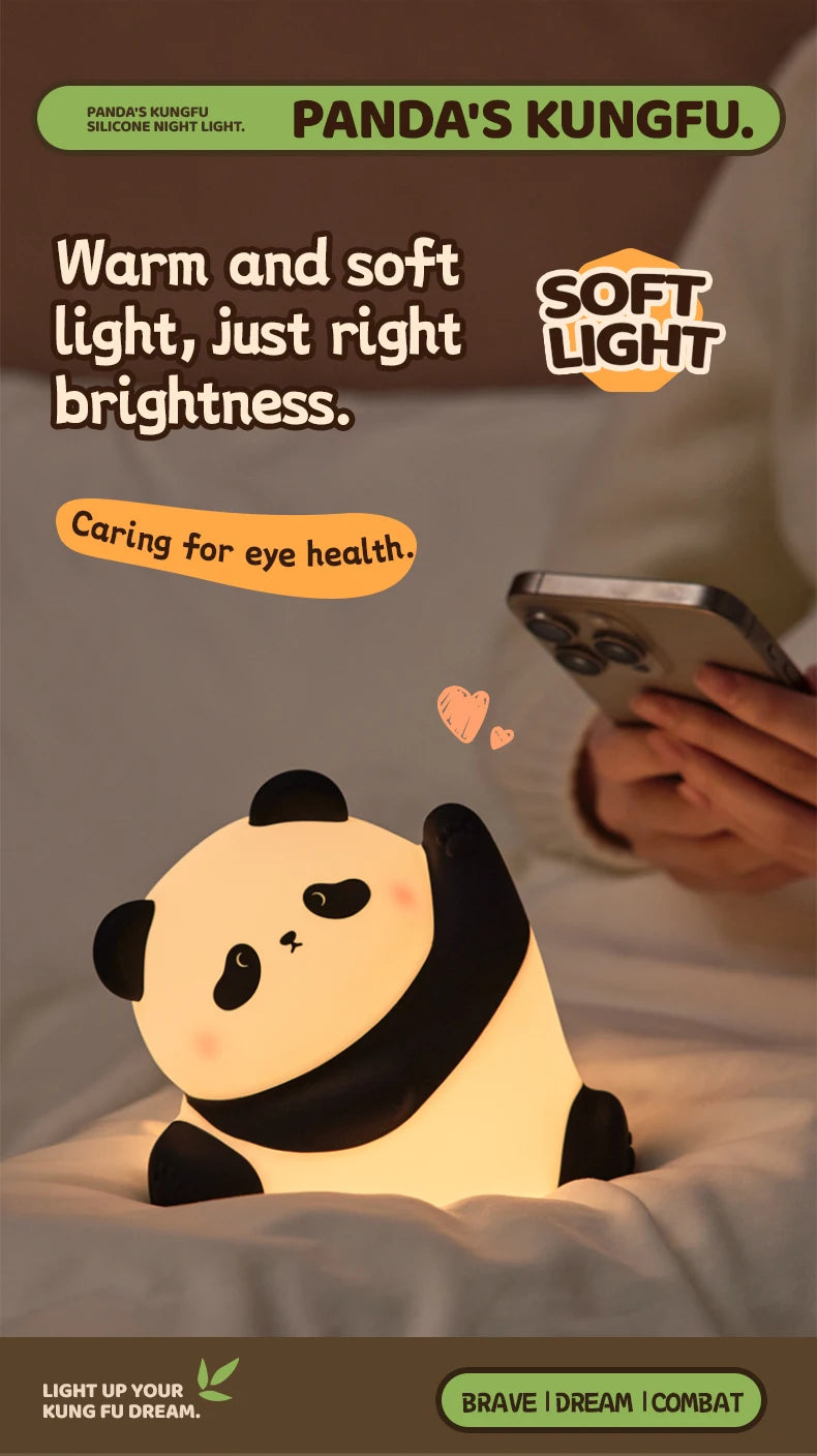 TinyGlow & Co™ Panda LED Night Light – Touch Sensor Silicone Bedside Lamp