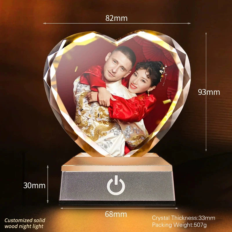 TinyGlow & Co™ Personalized Heart Crystal Photo Gift - Custom Laser Engraved Keepsake