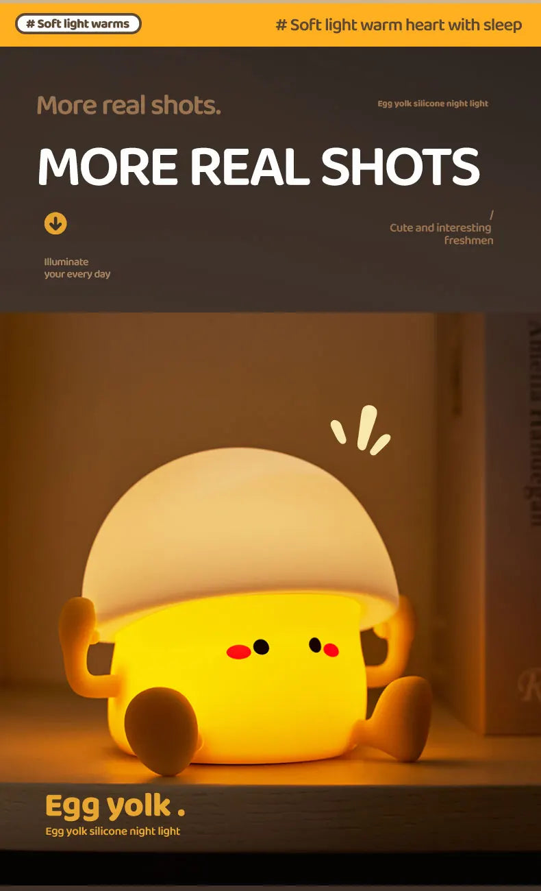 Cute Night Light Egg Yolk Lamp Mushroom Lamp Creative Desktop Decoration USB Charging Indoor Children Night Light Birthday Gift