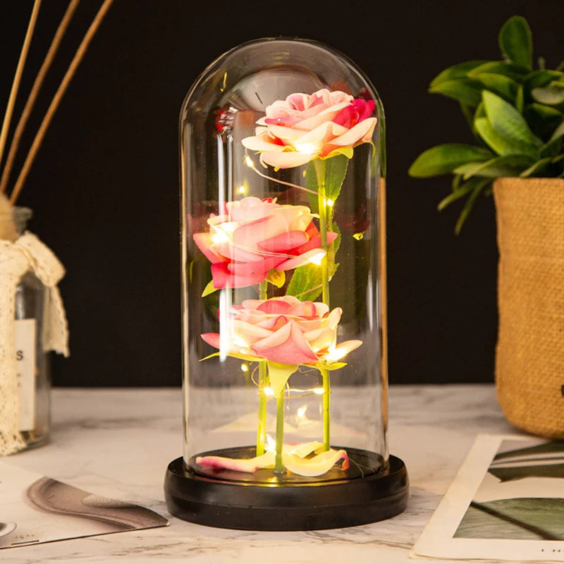 TinyGlow & Co™ Enchanted Rose in Glass Dome with LED Light - Forever Flower Gift