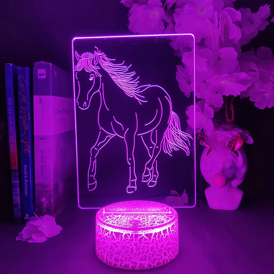 TinyGlow & Co™ Elegant Horse 3D Acrylic Illusion Lamp - 7 Color Nightlight for Cowboy Style Bedroom