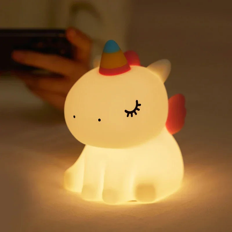 unicorn Cute Silicone LED Night Light For Kids children USB Rechargeable Cartoon Animal bedroom decor for Touch Night Lamp gifts