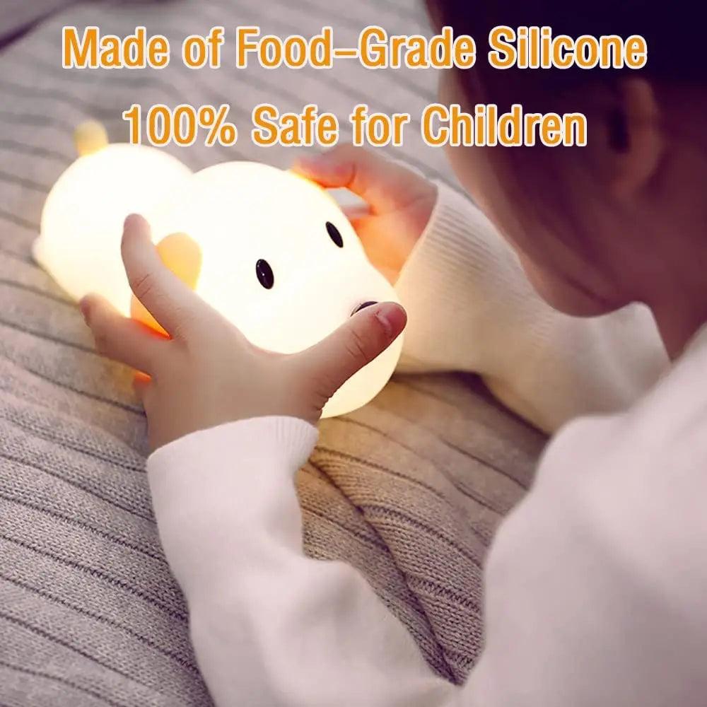TinyGlow & Co™ Papa Puppy Silicone LED Night Light – Touch Sensor Dog Lamp for Kids