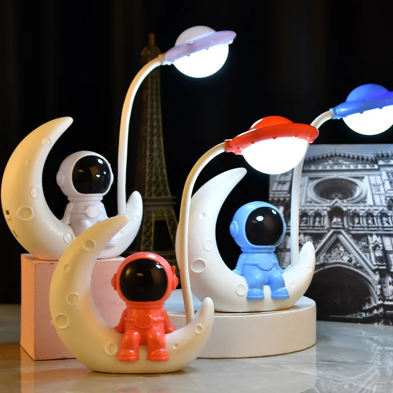 TinyGlow & Co™ Moon Astronaut LED Night Light – Rechargeable Reading Desk Lamp