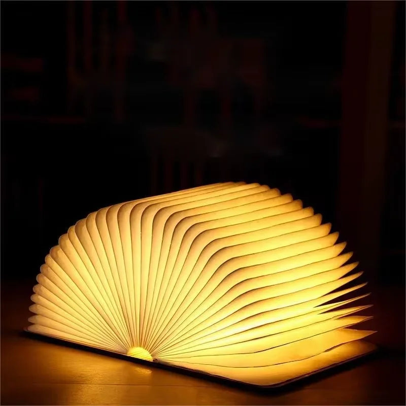 TinyGlow & Co™ Wooden Book Lamp – USB Rechargeable LED Reading Light for Kids
