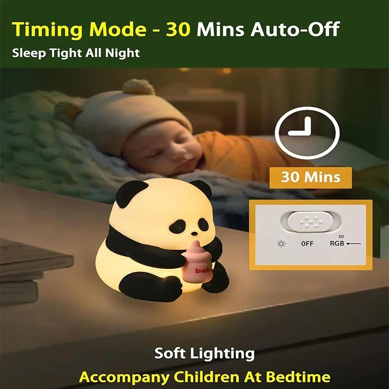 TinyGlow & Co™ Panda Silicone Night Light – Rechargeable LED Ambient Lamp