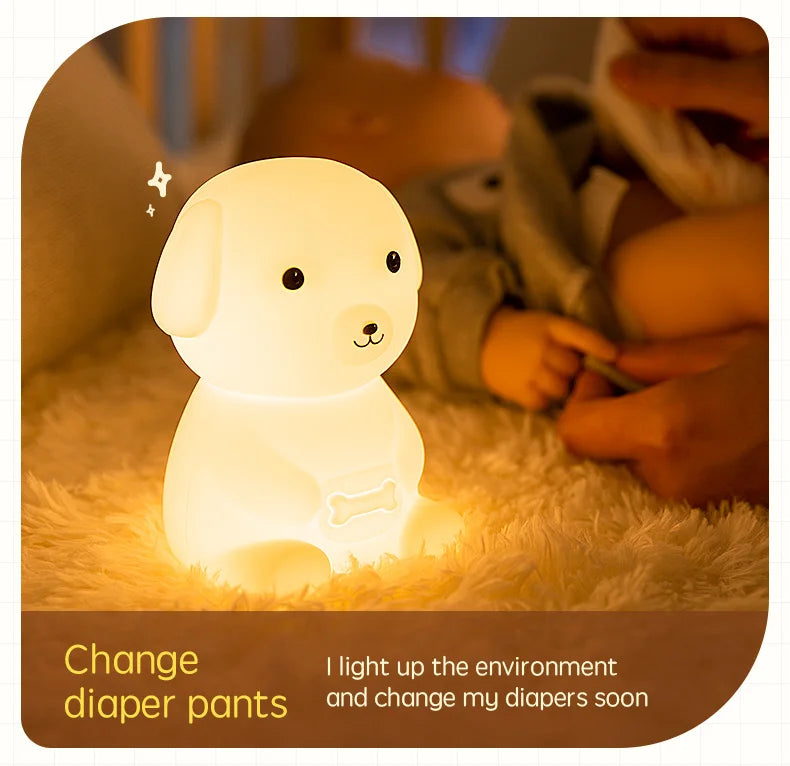 Cute Silicone LED  Puppy Night Light Animal Lamp Touch Sensor Dog Night Lamp Children Kid Bedside Bedroom Decor Birthday Gifts