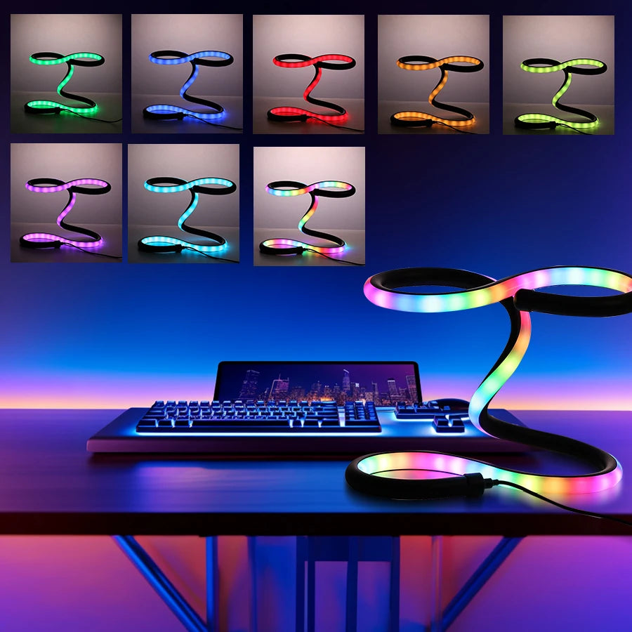 TinyGlow & Co™ Modern Spiral LED Table Lamp – USB Powered RGB Color Changing Desk Light