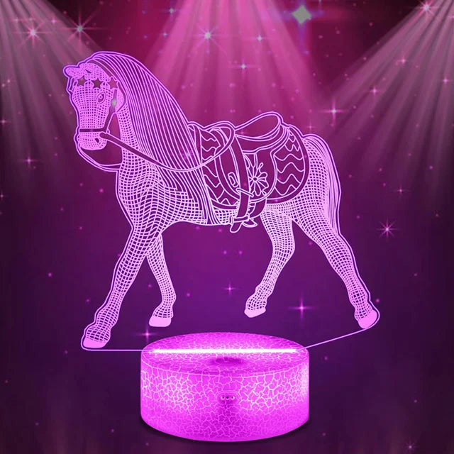 TinyGlow & Co™ 3D Horse Night Lamp - Zodiac Bedside Light with 7 Color Crack Base