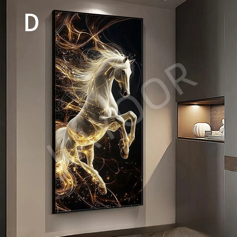 TinyGlow & Co™ Horse LED Wall Lamps - Luxury Mural Light with Gold Border for Living Room & Corridor